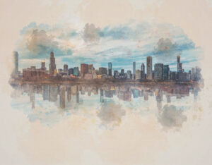 Watercolor of Chicago Skyline